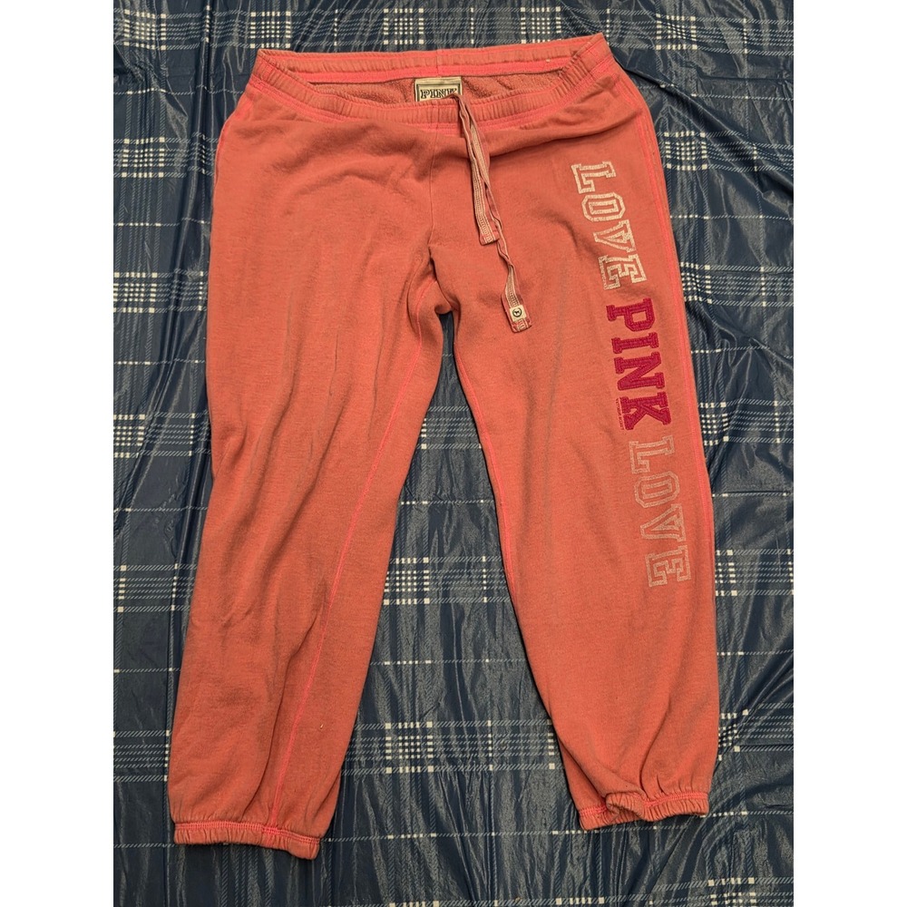 Y2k Victoria's Secret PINK Sweatpants Coral Orange Love Pink Joggers Medium